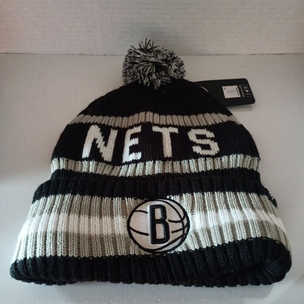 Brooklyn Nets Knit Beanie Hat NFL 47 Brand Men's Black Gray With Pom